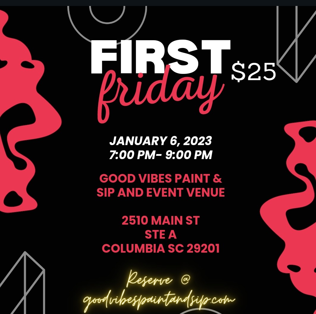 A poster for the first friday event.