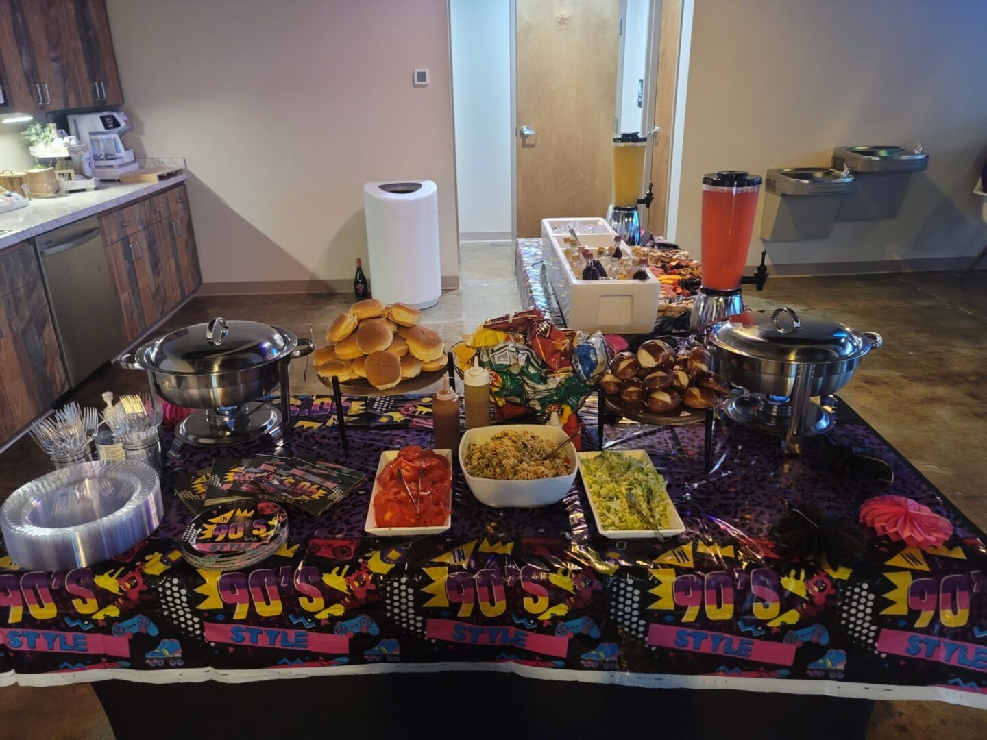 A table with many different foods on it