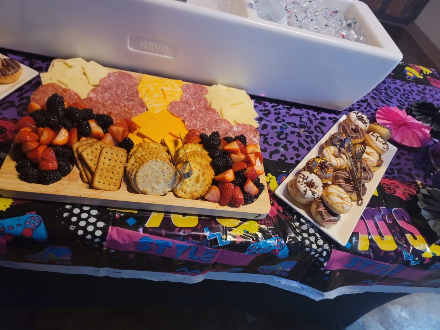 A table with two trays of food on it