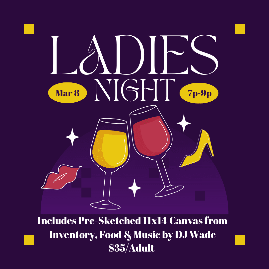 The poster of ladies night with two glasses
